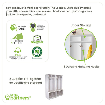 Little Partners Locker Cabinet Cubby Organizer, Learn 'N Store Wooden Classroom Cubbies Compartment Lockers for Storage of Toddlers and Kids Coats, Equipment, Backpacks - Espresso