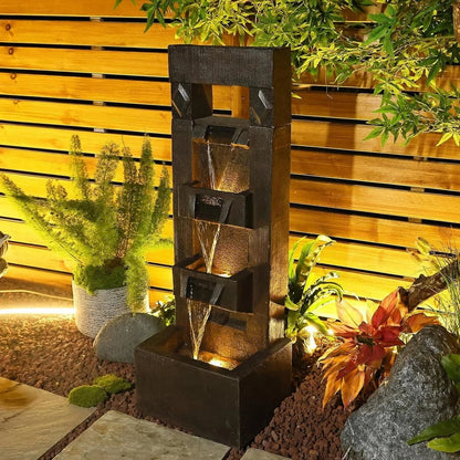 Outdoor Fountains and Indoor Waterfalls 4 Floor-Standing Water Fountain Outdoor with LED Lights for Garden, Living Room, Patio, Home Decor