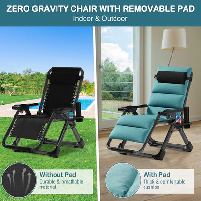 NAIZEA Zero Gravity Chair with Removable Cushion and Cup Holder Black