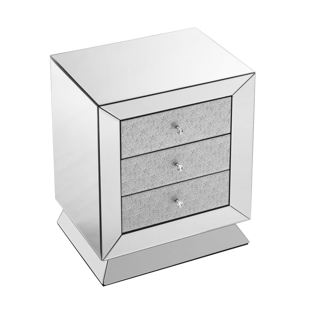 Elegant Mirrored Three-Drawer Cabinet with Diamond-Cut Glass Inlay Drawers, Space-Saving Storage Solution for Living Room, Bedroom, Entryway, Hallway or Sofa Side