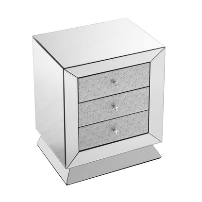 Elegant Mirrored Three-Drawer Cabinet with Diamond-Cut Glass Inlay Drawers, Space-Saving Storage Solution for Living Room, Bedroom, Entryway, Hallway or Sofa Side