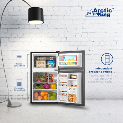 Arctic King 3.2 Cu ft Two Door Mini Fridge with Freezer, Stainless Steel, E-Star
