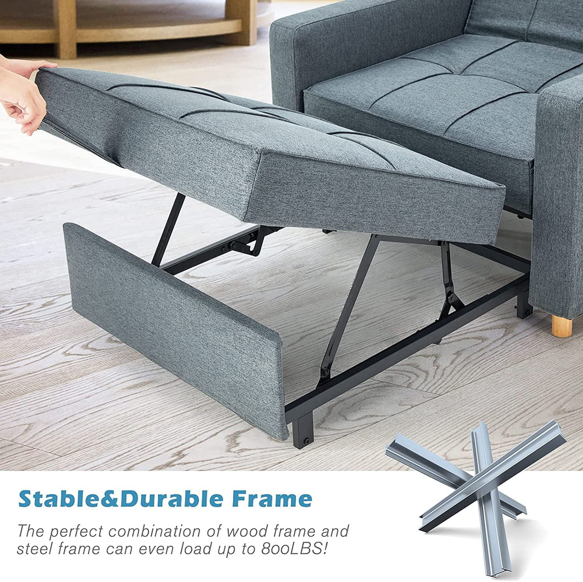 YODOLLA 3-in-1 Futon Sofa Bed Chair,Convertible Sofa Sleeper-Dark Gray