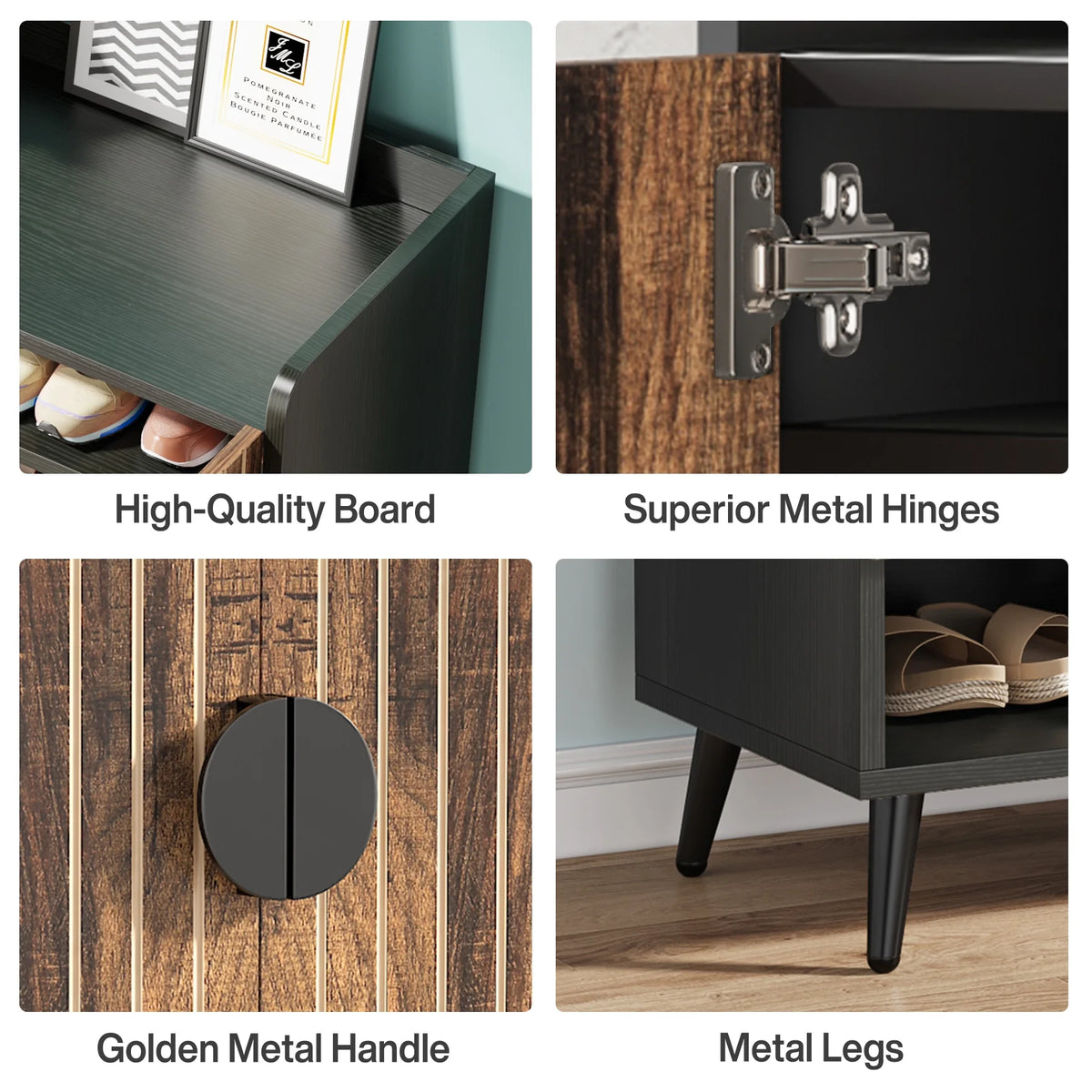 Tribesigns Shoe Cabinet with Doors, 7-Tier Shoe Storage Cabinet with Adjustable Shelves, Wood Grain Shoes Rack Shoe Organizer