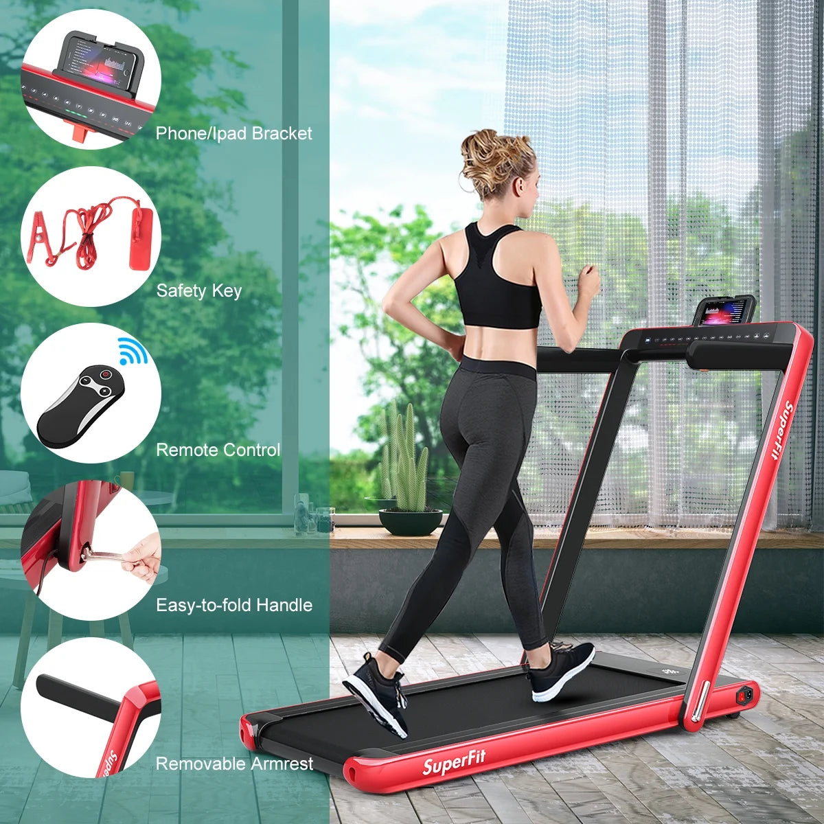 Gymax 2 in 1 Folding Treadmill 2.25HP Running Machine w/ Dual Display APP Control Black