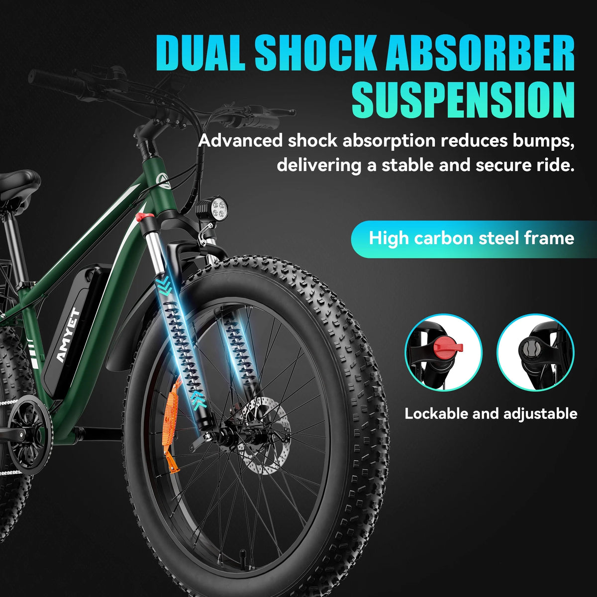 AMYET EB26 Electric Bike for Adults, 26*4.0 Fat Tire E-Mountain Bicycle,Peak 1500W Motor 48V 15Ah 7-Speed Ebike UL2849