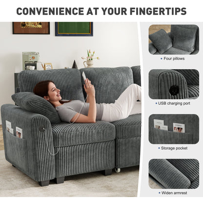 BedLuxury 83" Sectional Sleeper Sofa with Pull Out Bed, L Shaped Couch with Storage Seat for Living Room, Gray