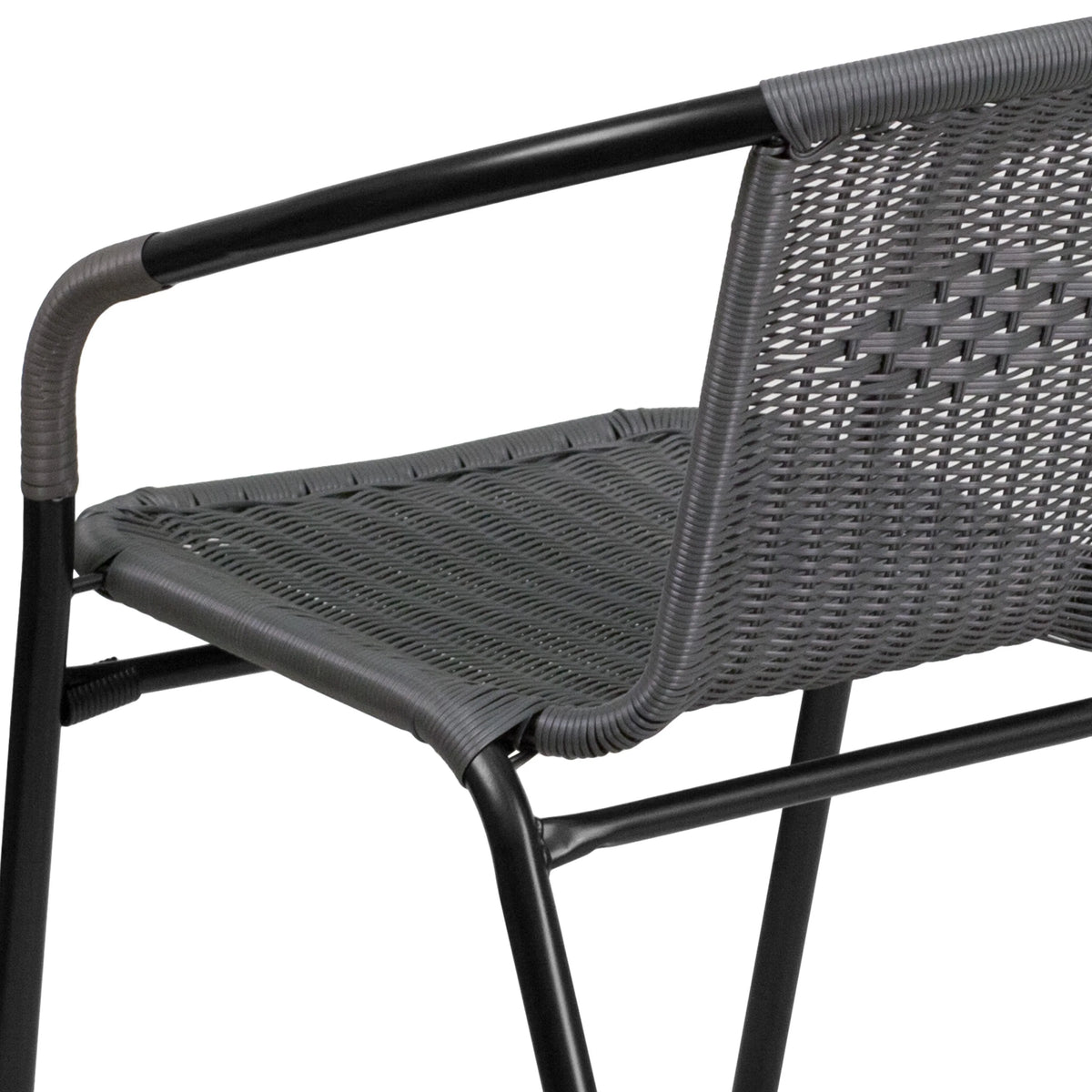 Emma + Oliver Indoor/Outdoor Stacking Rattan Restaurant Patio Chairs, Set of 2, Gray