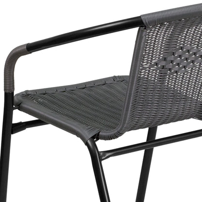 Emma + Oliver Indoor/Outdoor Stacking Rattan Restaurant Patio Chairs, Set of 2, Gray