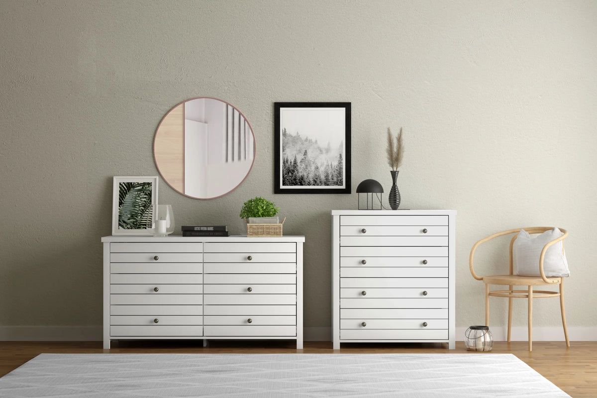 Living Essentials by Hillsdale Harmony Wood 6 Drawer Dresser, Matte White