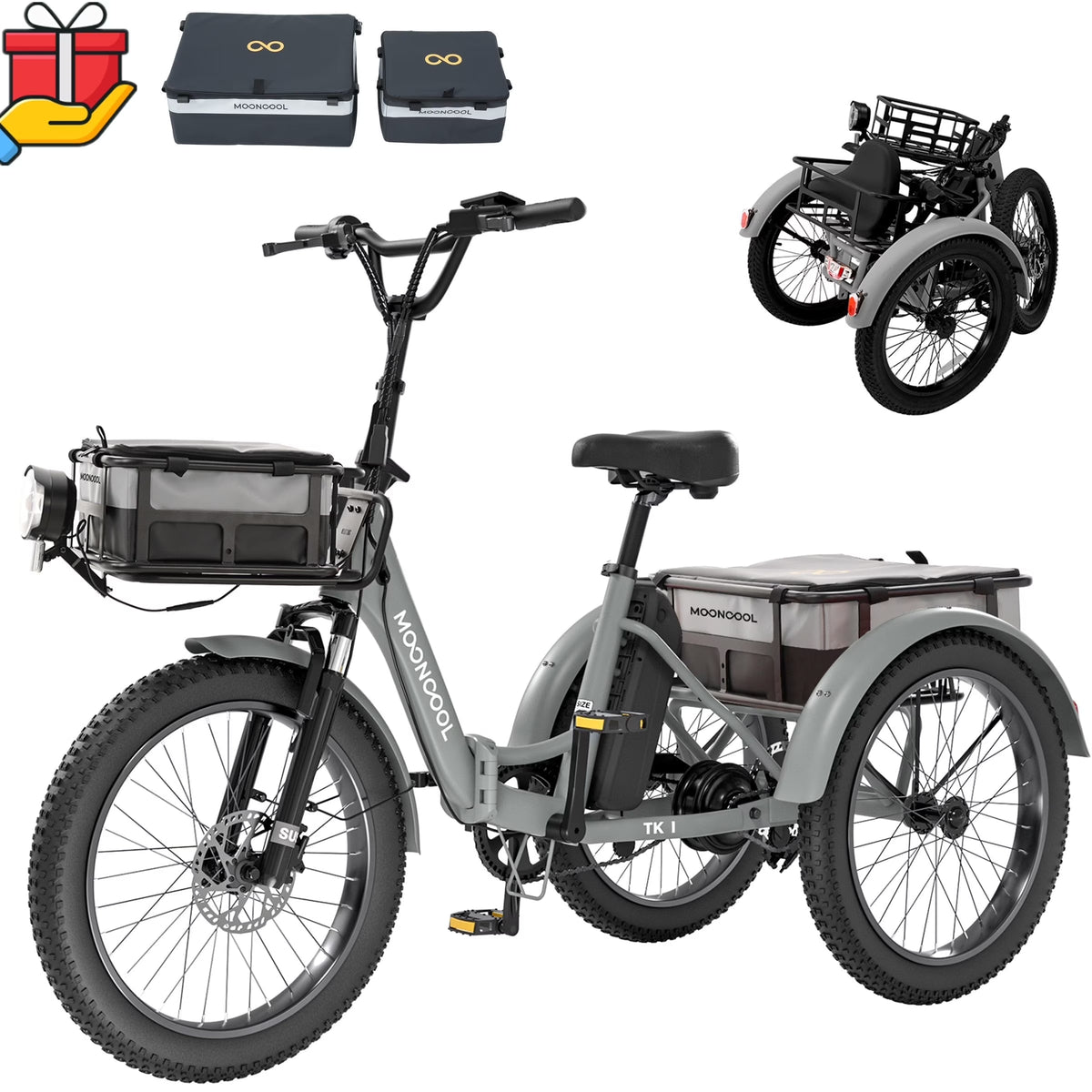 ABORON 3.0 Fat Tire Electric Trike for Senior Foldable E-Bike, 500W Motorized Tricycle Adult 20" Folding 3 Wheel Electric Commute Bike Trike w/48V Battery and Storage Baskets,