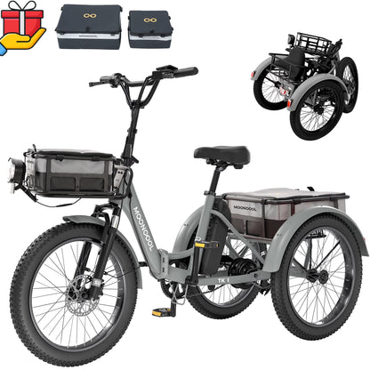 ABORON 3.0 Fat Tire Electric Trike for Senior Foldable E-Bike, 500W Motorized Tricycle Adult 20" Folding 3 Wheel Electric Commute Bike Trike w/48V Battery and Storage Baskets,