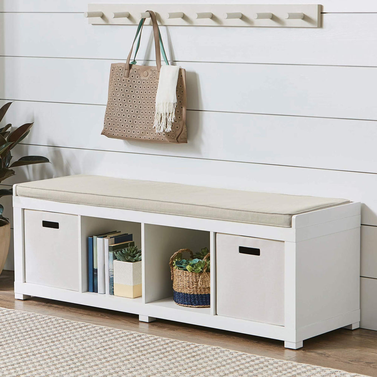 Better Homes & Gardens 4-Cube Shoe Storage 58.39" Bench, Weathered