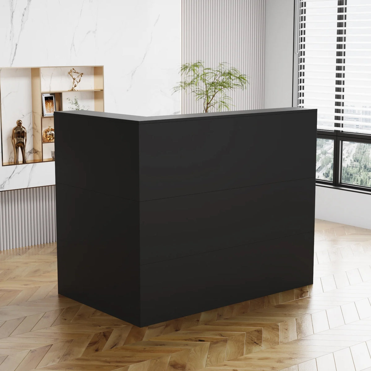 MONSLIPA L-Shape Wood Reception Desk with , Register Stand Reception Center Desk, White