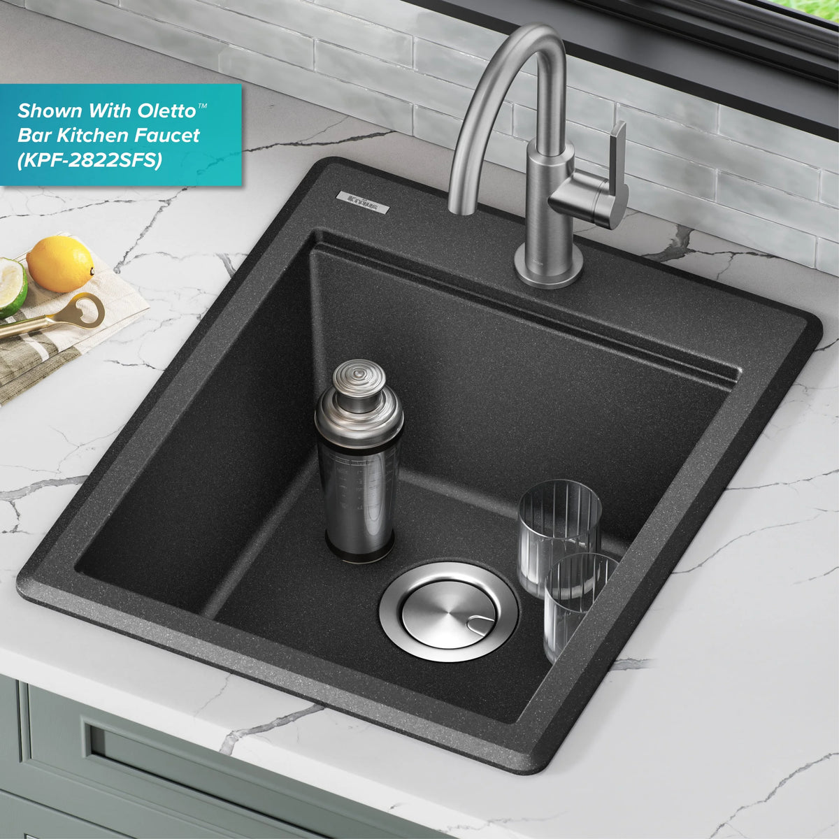KRAUS Bellucci 18 Granite Composite Workstation Drop-In Top Mount Single Bowl Kitchen Bar Sink in White with Accessories