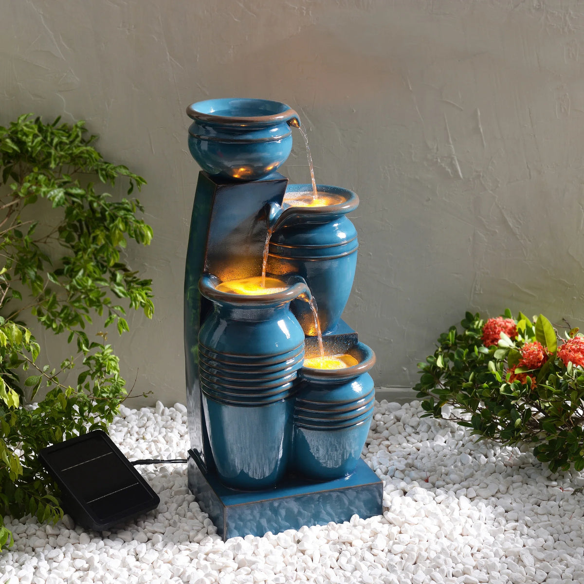 Teamson Home 28.74" Solar Water Fountain with LED Lights, Navy
