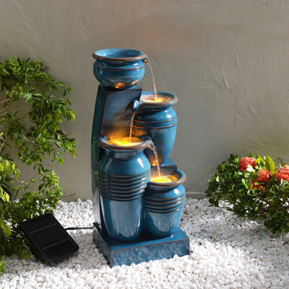 Teamson Home 28.74" Solar Water Fountain with LED Lights, Navy