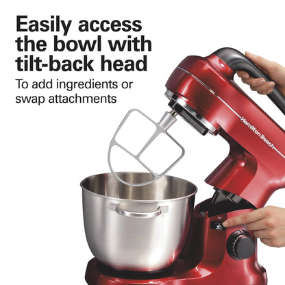 Hamilton Beach 4 Quart Stand Mixer for Kitchen, 7 Speeds, Tilt-Head, Dough Hook, Whisk & Flat Beater, Black