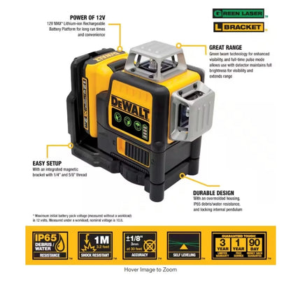 DeWalt 12V MAX Cordless Green Line Laser 3 x 360 Professional Laser Level