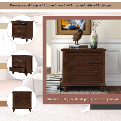 EUROCO 28�� Larger Solid Wood 3-Drawer Side Table Nightstand, End Table with Pull out Tray for Bedroom, Living Room, Hallway, Entryway,White