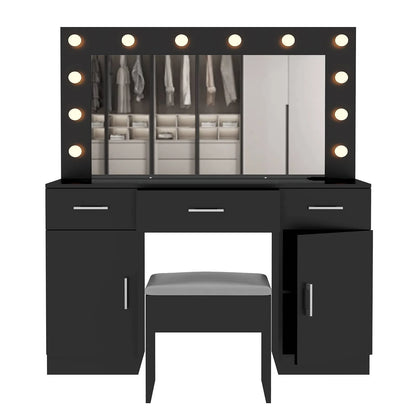 Ktaxon Large Makeup Vanity, Vanity Table Set w/ Visible Glass Top w/ Charging Station, White