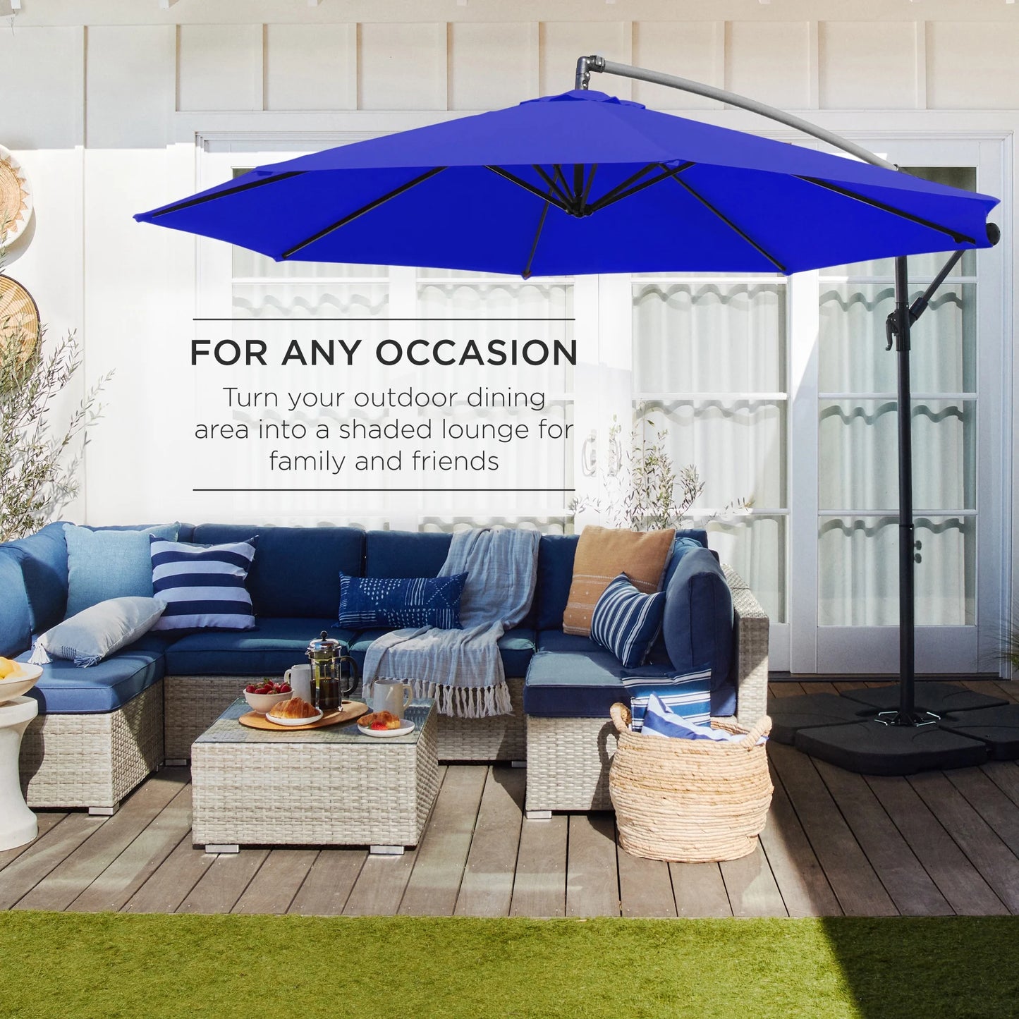 Best Choice Products 10ft Offset Hanging Outdoor Market Patio Umbrella w/ Easy Tilt Adjustment - Tan