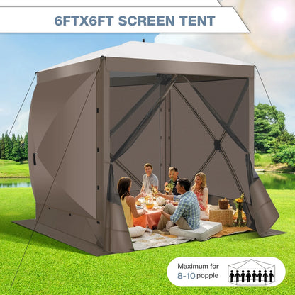Hoteel 6x6ft Outdoor Pop Up Gazebo for Camping, Screen House with 4 Sidewalls and Mosquito Netting, Waterproof, UV Resistant,Portable Carry Bag, for Outdoor Camping, Lawn and Backyard, Brown