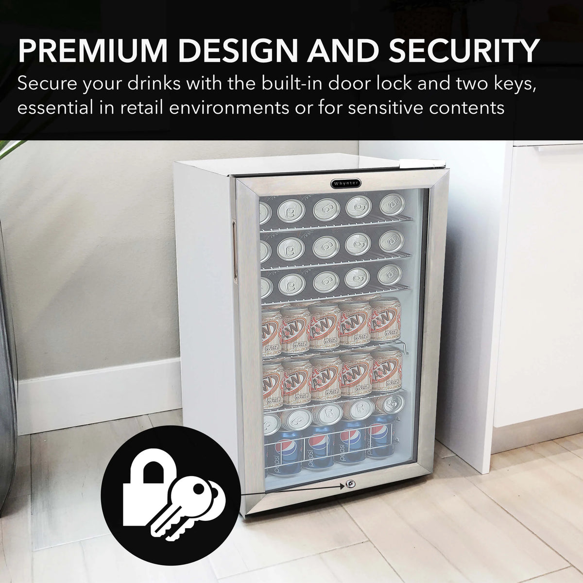 Whynter 3.3 Cubic Foot Beverage Center Fridge with Lock Stainless Steel
