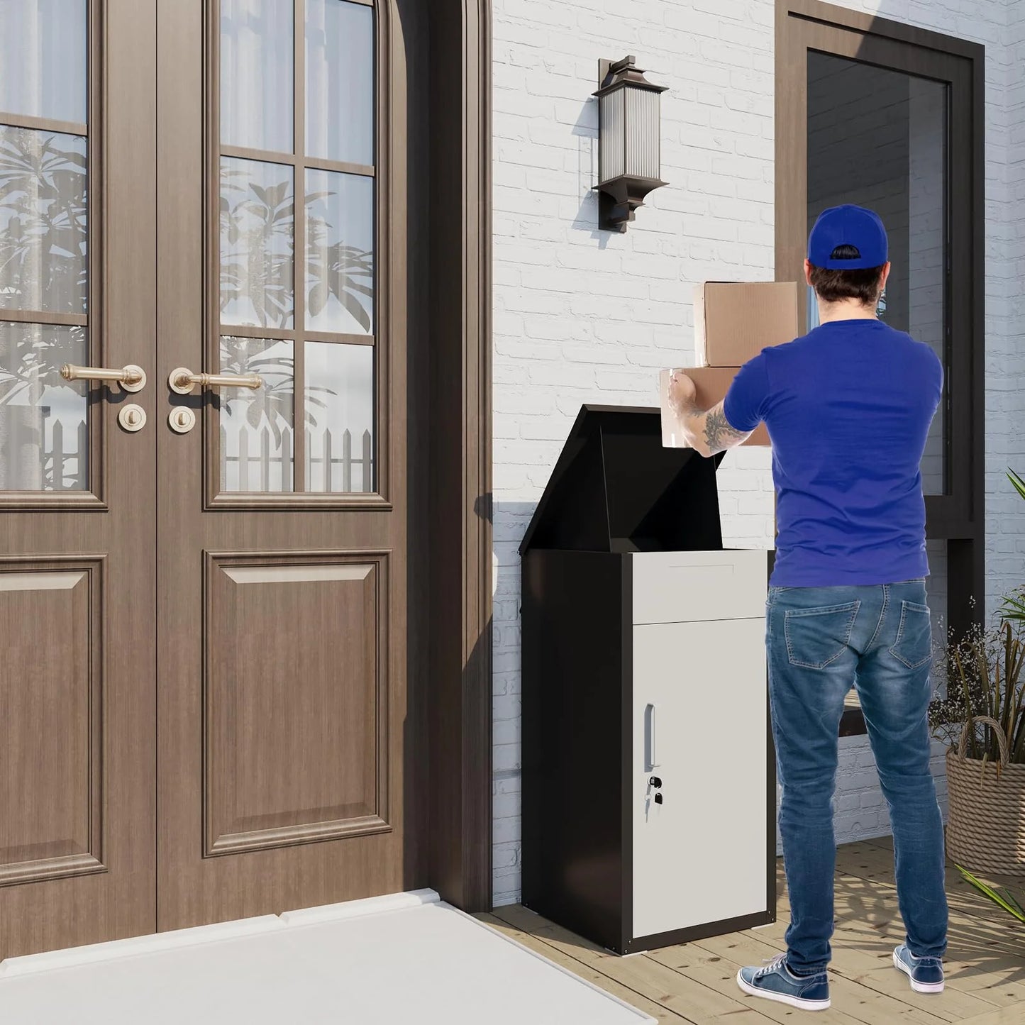 AECOJOY Package Delivery Boxes for Outside Parcel Drop Box Outdoor Storage Box Wall Mounted Express Mail Package Delivery Box 17" x 16" x 38.3" Black