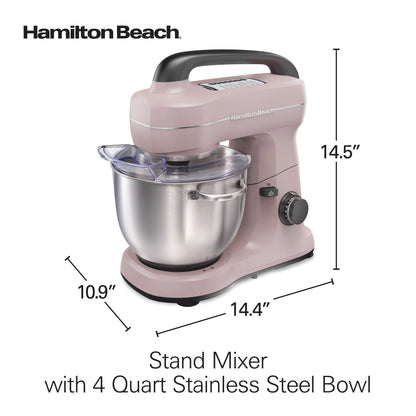 Hamilton Beach 4 Quart Stand Mixer for Kitchen, 7 Speeds, Tilt-Head, Dough Hook, Whisk & Flat Beater, Black