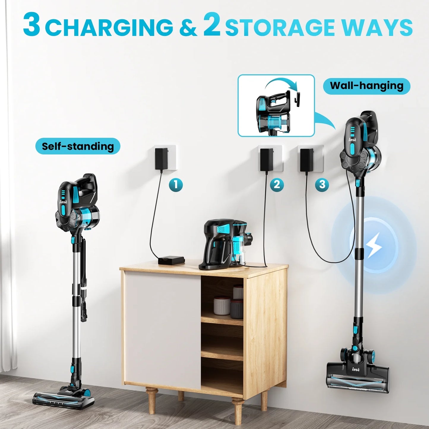INSE Cordless Vacuum Cleaners, 6-in-1 Lightweight Stick Vacuum for Hardwood Floor Carpet Pet Hair, V770