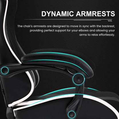 GTRACING GTWD-200 Ergonomic Gaming Chair with Adjustable Pillows and Footrest , White