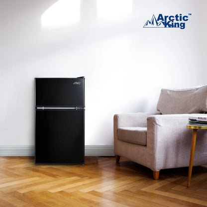 Arctic King 3.2 Cu ft Two Door Mini Fridge with Freezer, Stainless Steel, E-Star