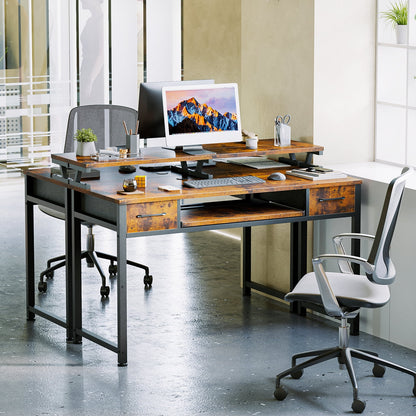 White Computer Desk with Drawers for Storage - 48 inch Home Office Desk with 8 Fabric Drawers, Writing Study Desk with Drawers on Both Sides for Bedroom
