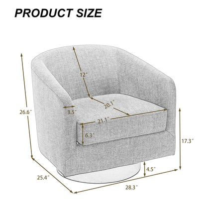 UIXE Swivel Accent Chair, Upholstered Fabric Barrel Chair for Living Room, Small Single Sofa Bedroom Reading Seat, Light Gray