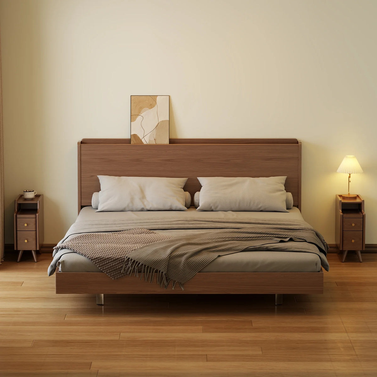 Small Nightstand,Solid Wood Nightstand with Drawers, Walnut Bedside Table for Bedroom