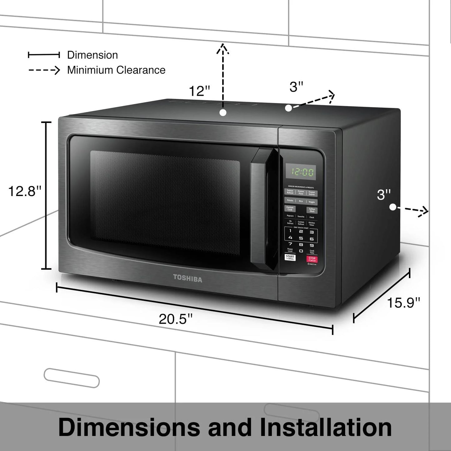 Toshiba 1.2 cu ft Countertop Microwave Ovens in Stainless Steel