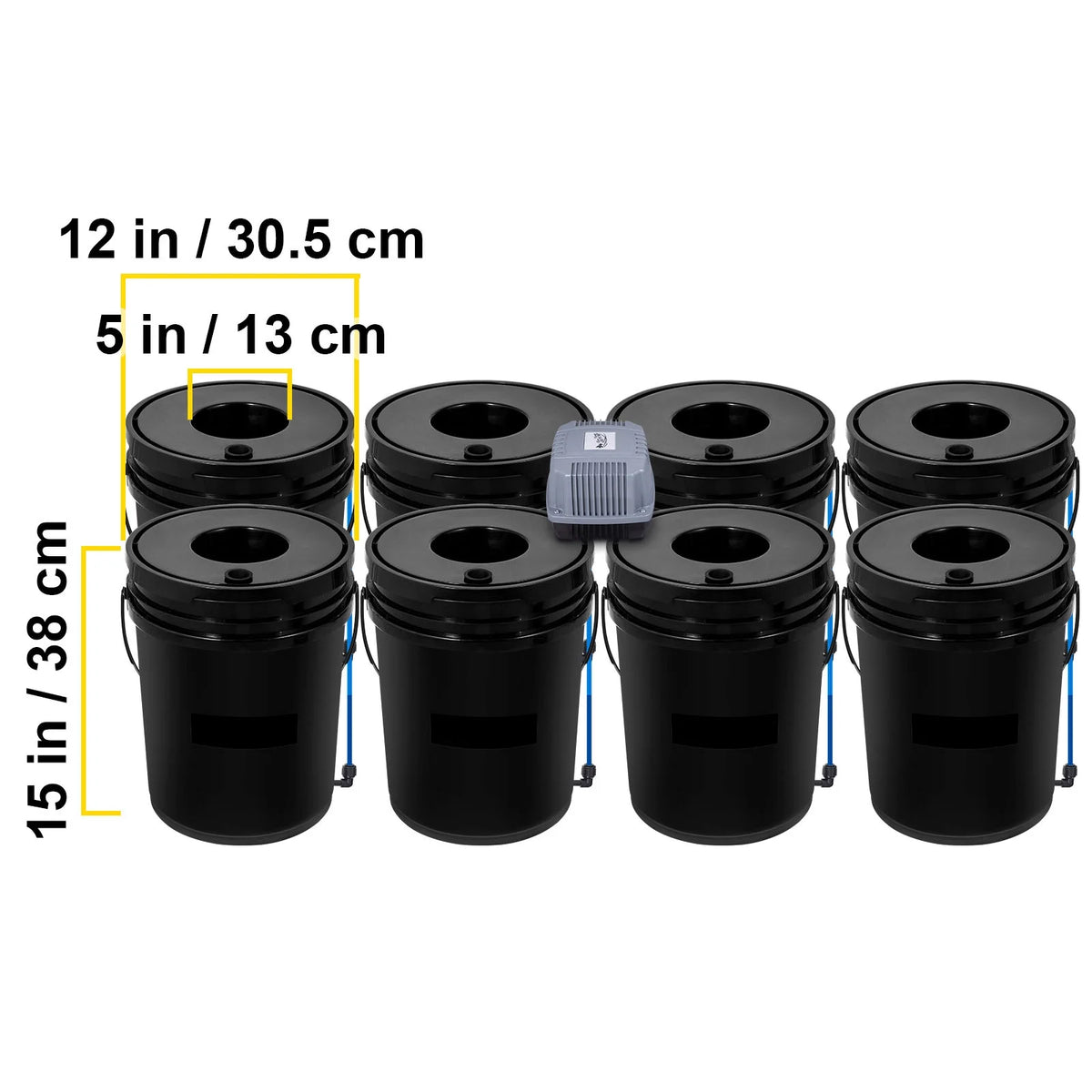 KFFKFF DWC Hydroponic System, 5 Gallon 8 Buckets, Deep Water Culture Growing Bucket, Hydroponics Grow Kit with Pump, Air Stone and Water Level Device, for Indoor/Outdoor Leafy Vegetables
