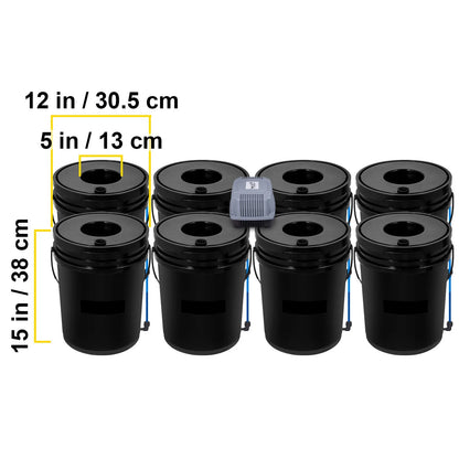 KFFKFF DWC Hydroponic System, 5 Gallon 8 Buckets, Deep Water Culture Growing Bucket, Hydroponics Grow Kit with Pump, Air Stone and Water Level Device, for Indoor/Outdoor Leafy Vegetables