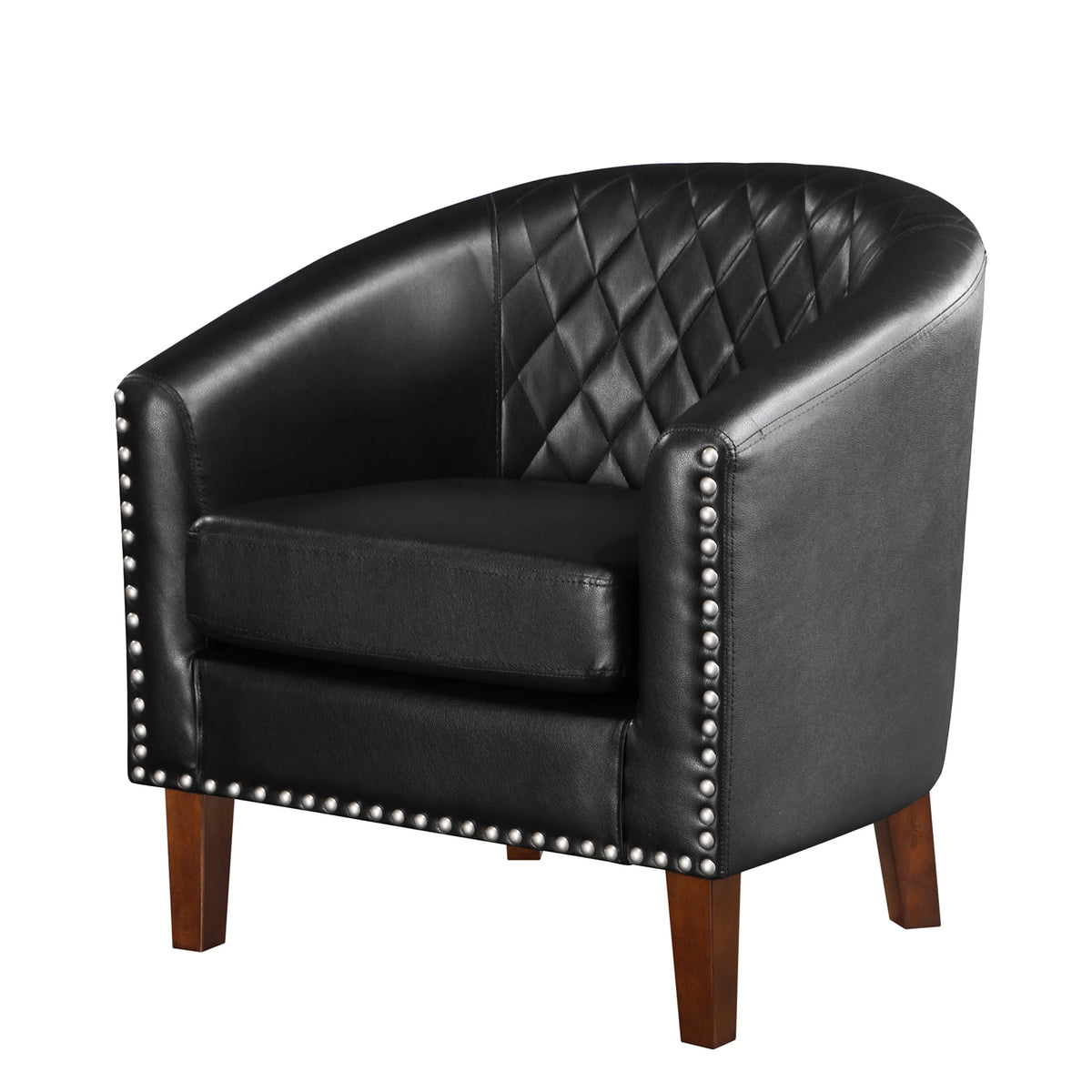 Barrel Accent Chair for living room, modern Leather Club Barrel Chair comfy Reading Armchair for Bedroom, Brown