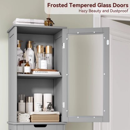 Homfa Bathroom Storage Tower, Narrow Linen Cabinet with Door and Drawers, Tall Bathroom Storage Cabinet for Small Spaces, White