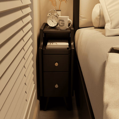 Small Nightstand,Solid Wood Nightstand with Drawers, Walnut Bedside Table for Bedroom