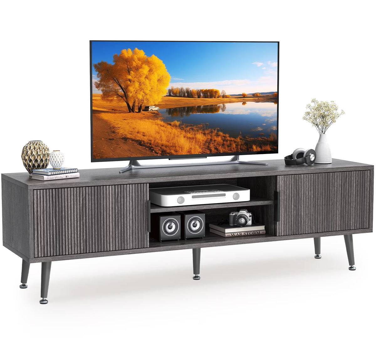 Selooye Mid Century TV Stand, Modern TV Console for TVs up to 70 Inches, Entertainment Center with Storage, TV and Media Consol, 62 Inch (Natural)