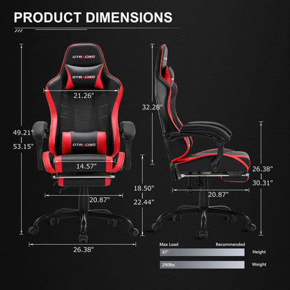 GTRACING GTWD-200 Ergonomic Gaming Chair with Adjustable Pillows and Footrest , White