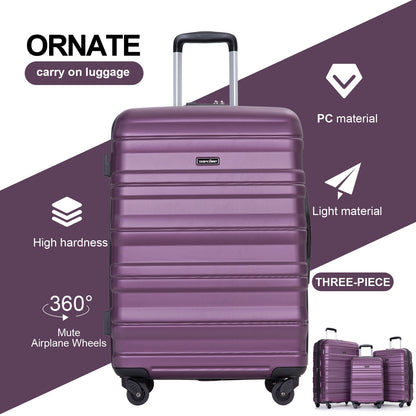 Tripcomp Hardside Luggage Set 3-Piece Set (21/25/29) Lightweight Suitcase 4-Wheeled Suitcase Set(Purple)