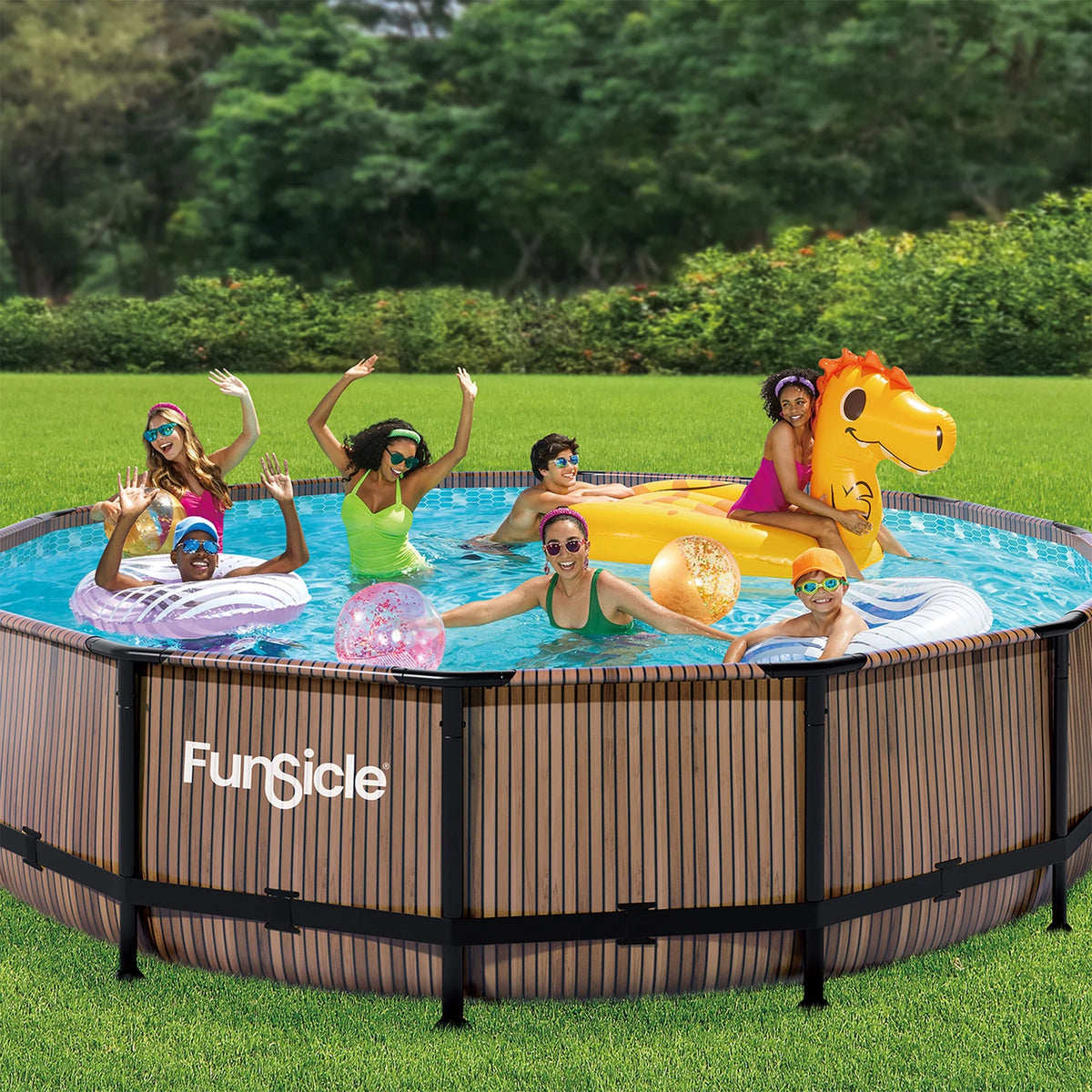 Funsicle 14ft Round Oasis Above Ground Pool with SkimmerPlus Filter Pump, Age 6 & up