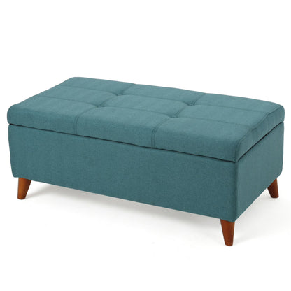 GDF Studio Valeno Mid Century Modern Fabric Tufted Storage Ottoman Bench, Light Gray and Light Brown