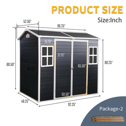 8x4 FT Outdoor Storage Shed with Floor, Resin Garden Sheds with Lockable Door, Vents & Windows, Weather Resistant Tool Shed with Sloped Roof for Backyard Patio, Grey