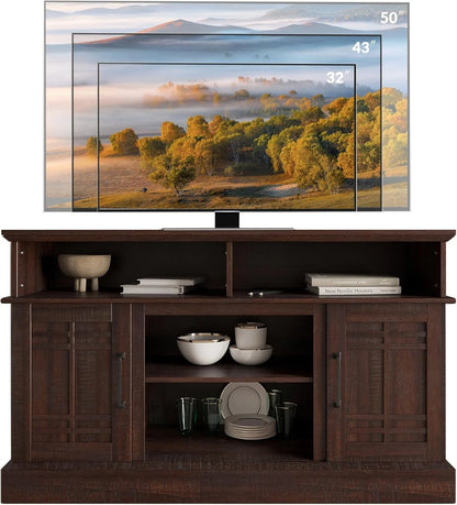 Modern 48" Farmhouse Wood TV Stand & Media Entertainment Center Console Table for TVs up to 50 Inch with Open Storage Shelves & Cabinets - Norrell (Espresso)