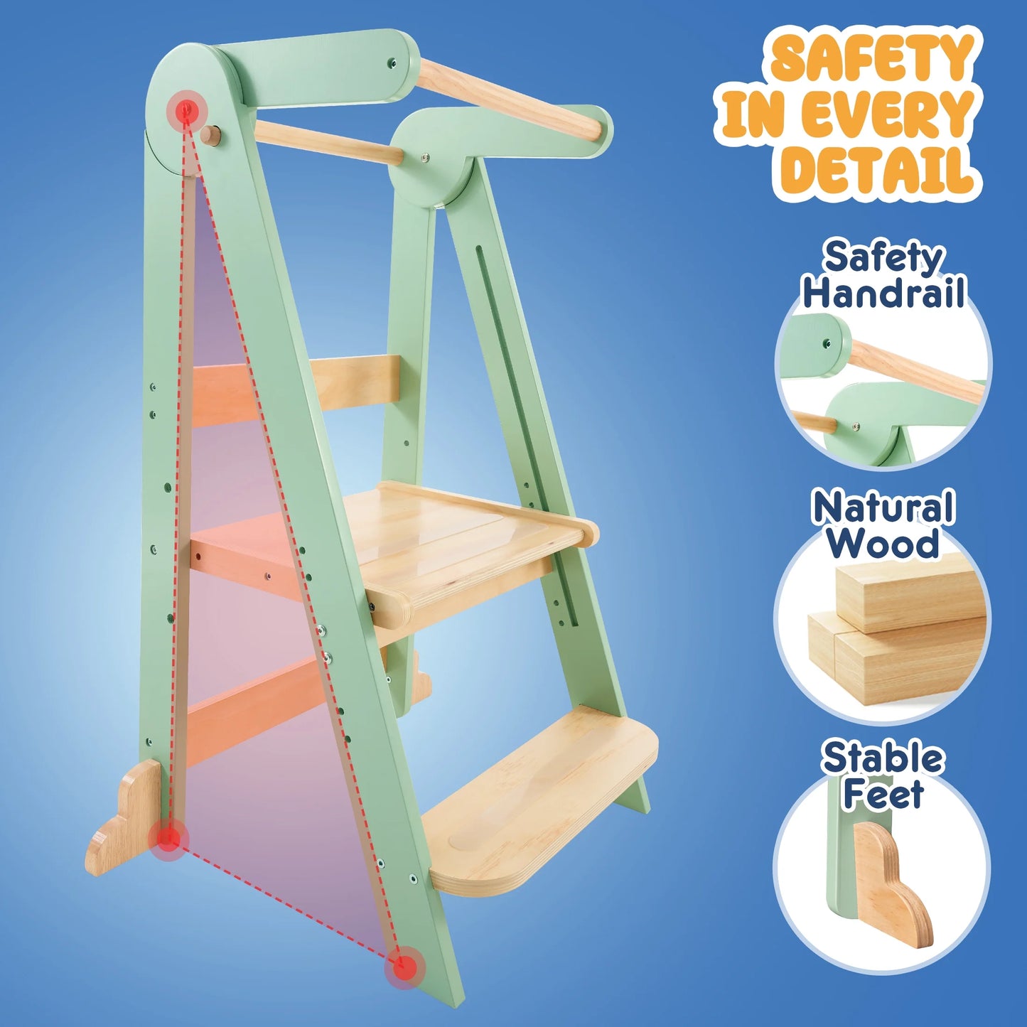 HARPPA Foldable Toddler Kitchen Tower, Standing Tower for Kids Age 1.5-6 Years, White